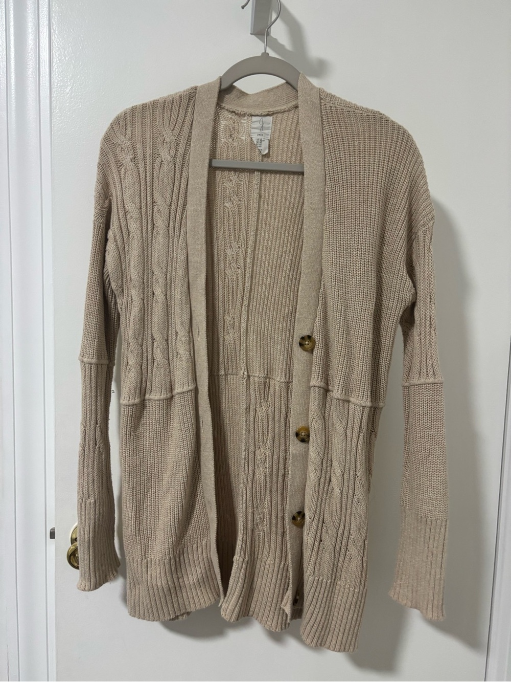 Joie Beige Open-Front Cable Knit Cardigan